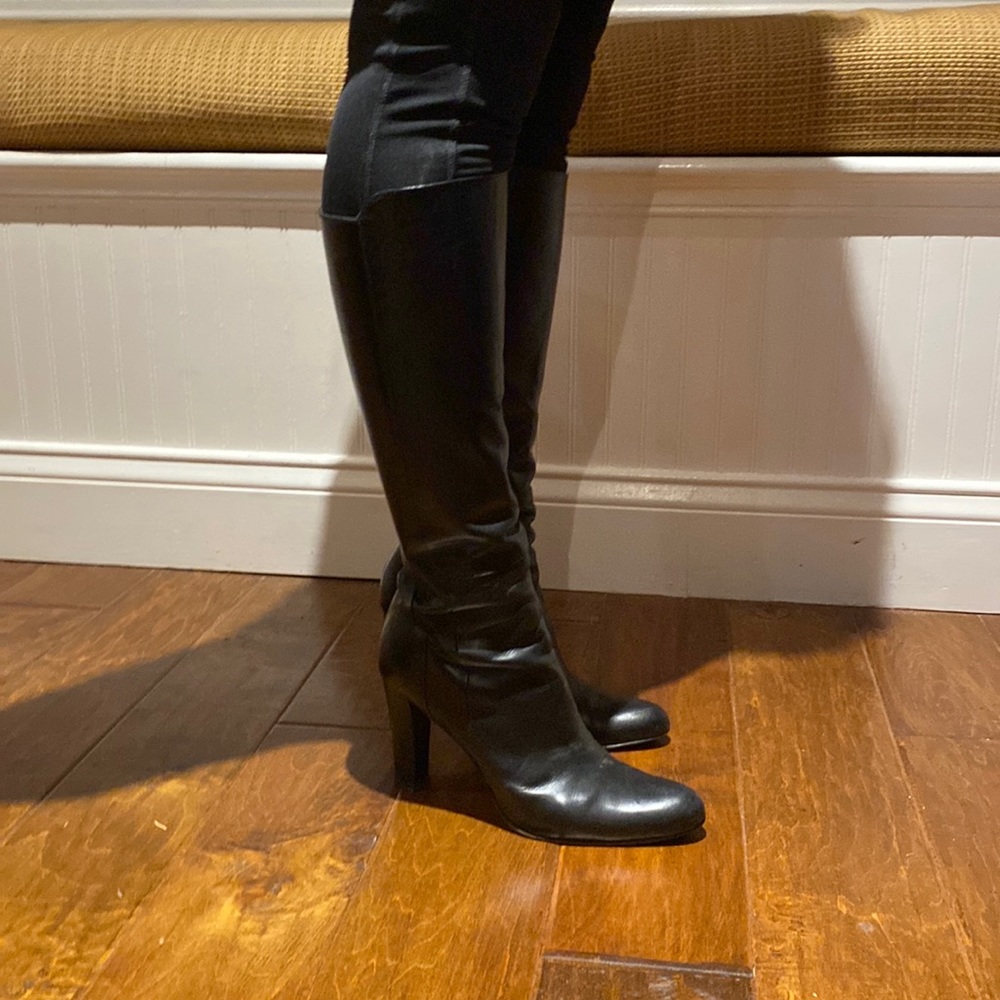 Leather buttery black boots, 4 inch high heel